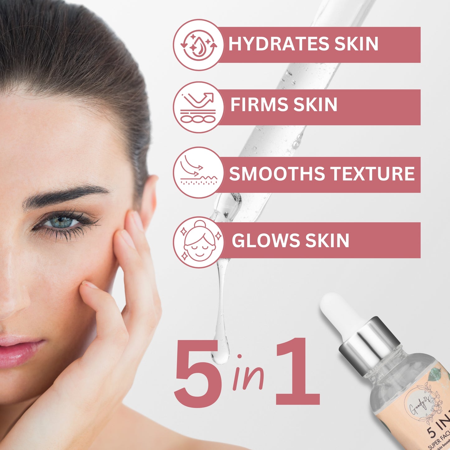 Goody 2's 5 in 1 Serum Super Facial Serum - Hydrating Skin Booster for Healthier, Smooth Skin - 1 oz