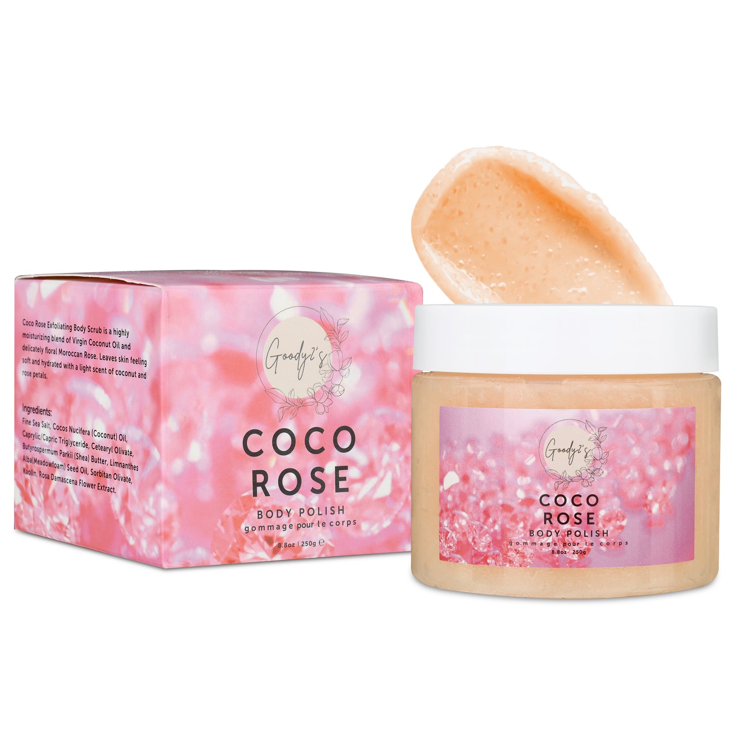 Goody 2's Coco Rose Body Polish/ Body Scrub Set - Spa Bath Scrub for Moisturizing Body, Face, Hands & Feet - Perfect for Women - 8.8 oz