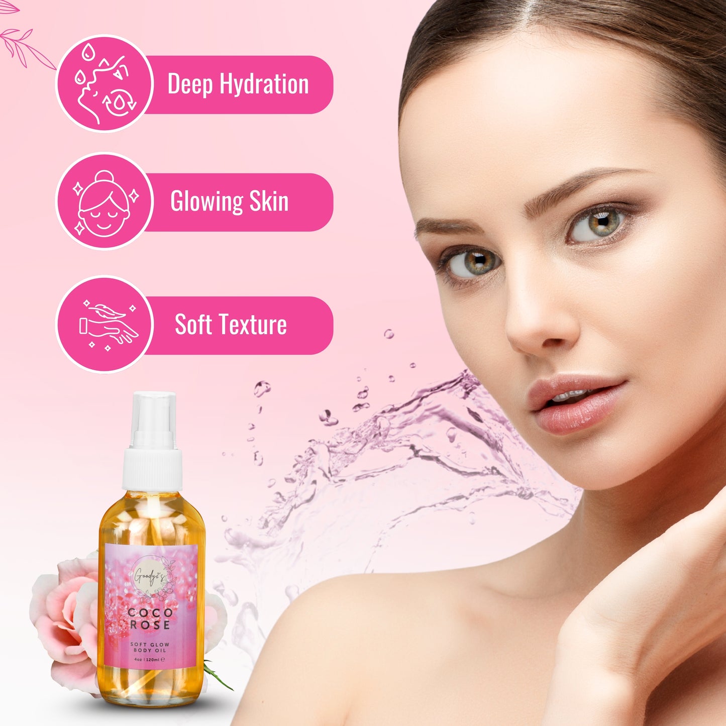 Goody 2's Coco Rose Soft Glow Body Oil - 120 ml | Hydrating with Coconut & Rose Extracts | Natural, Vegan, Cruelty-Free