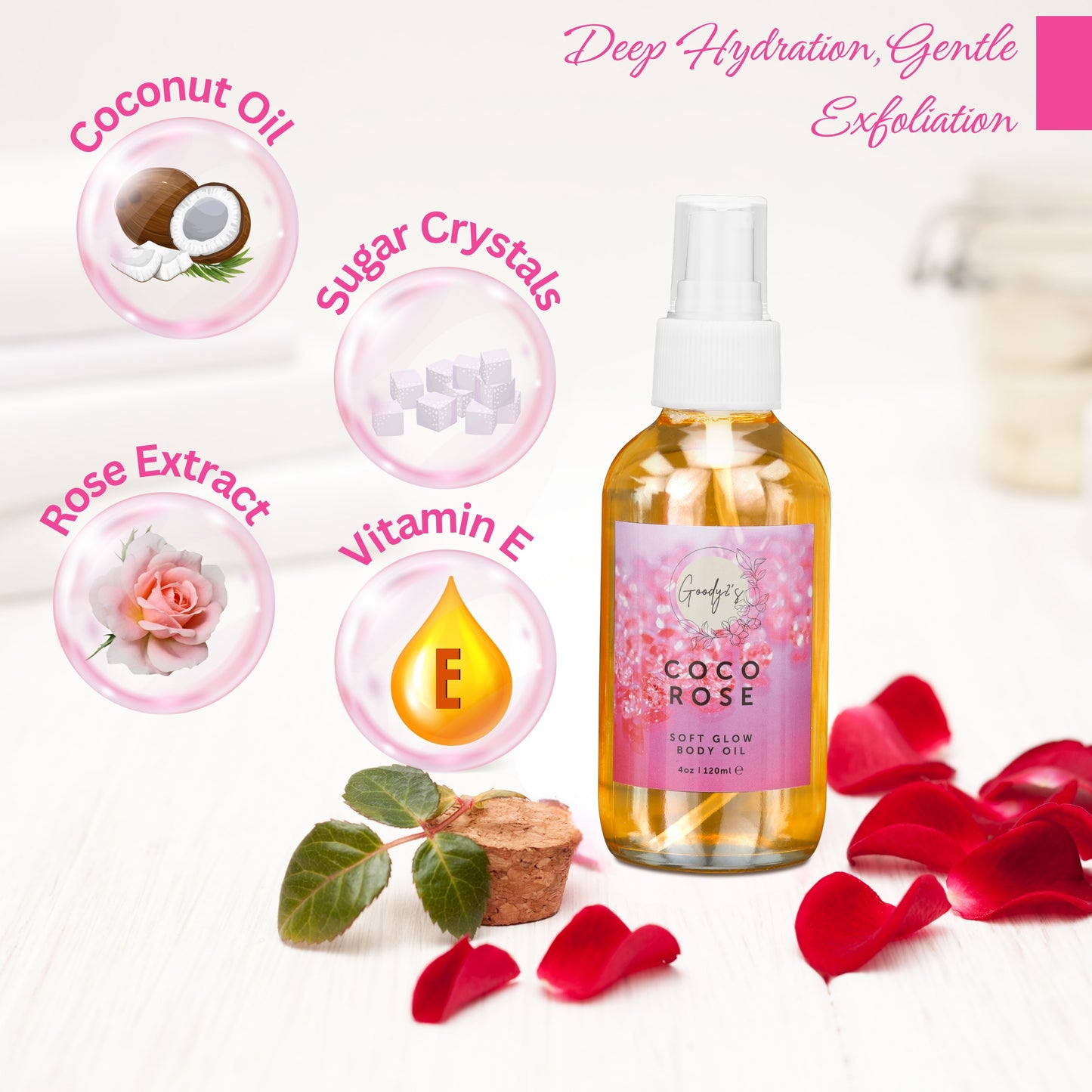 Goody 2's Coco Rose Soft Glow Body Oil - 120 ml | Hydrating with Coconut & Rose Extracts | Natural, Vegan, Cruelty-Free