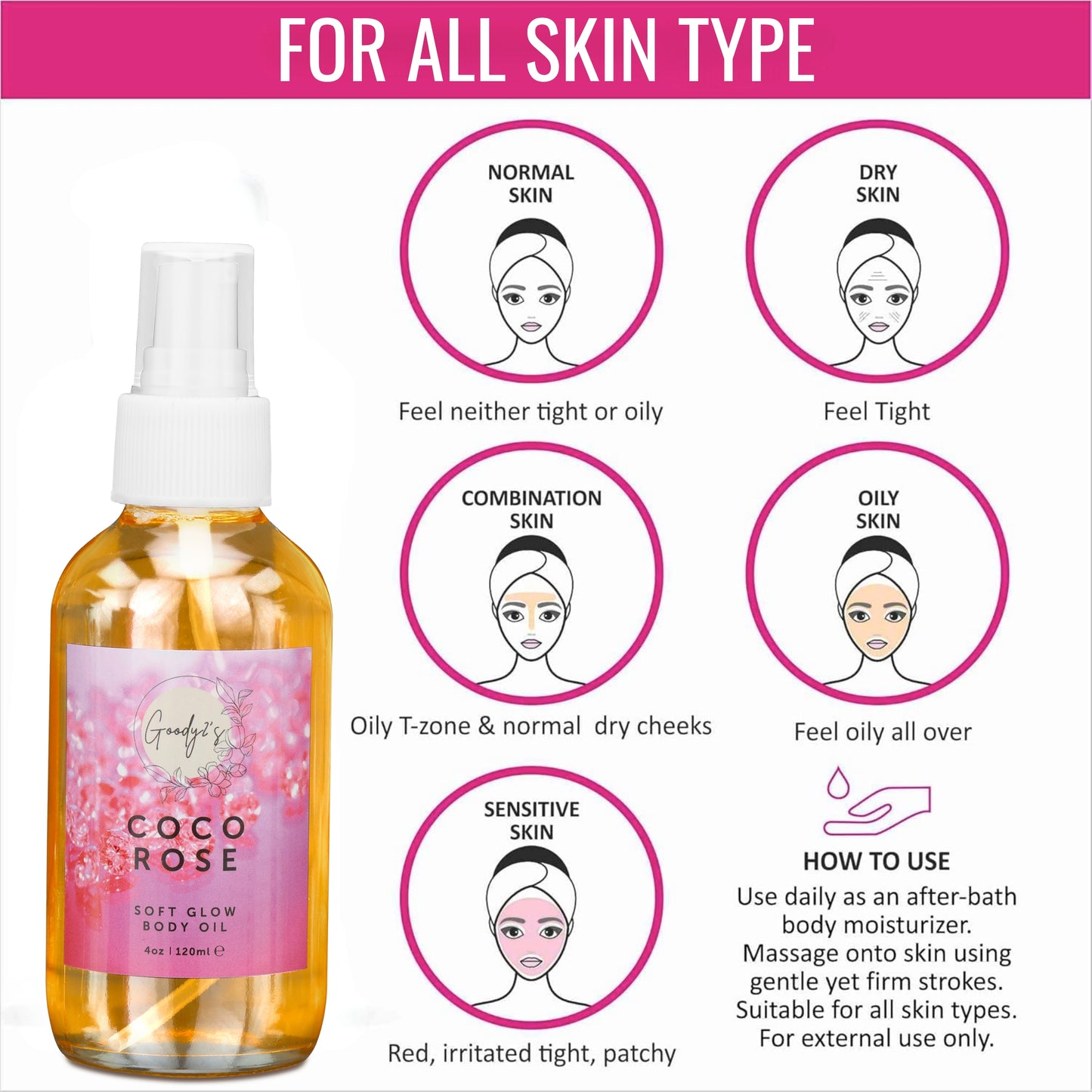 Goody 2's Coco Rose Soft Glow Body Oil - 120 ml | Hydrating with Coconut & Rose Extracts | Natural, Vegan, Cruelty-Free