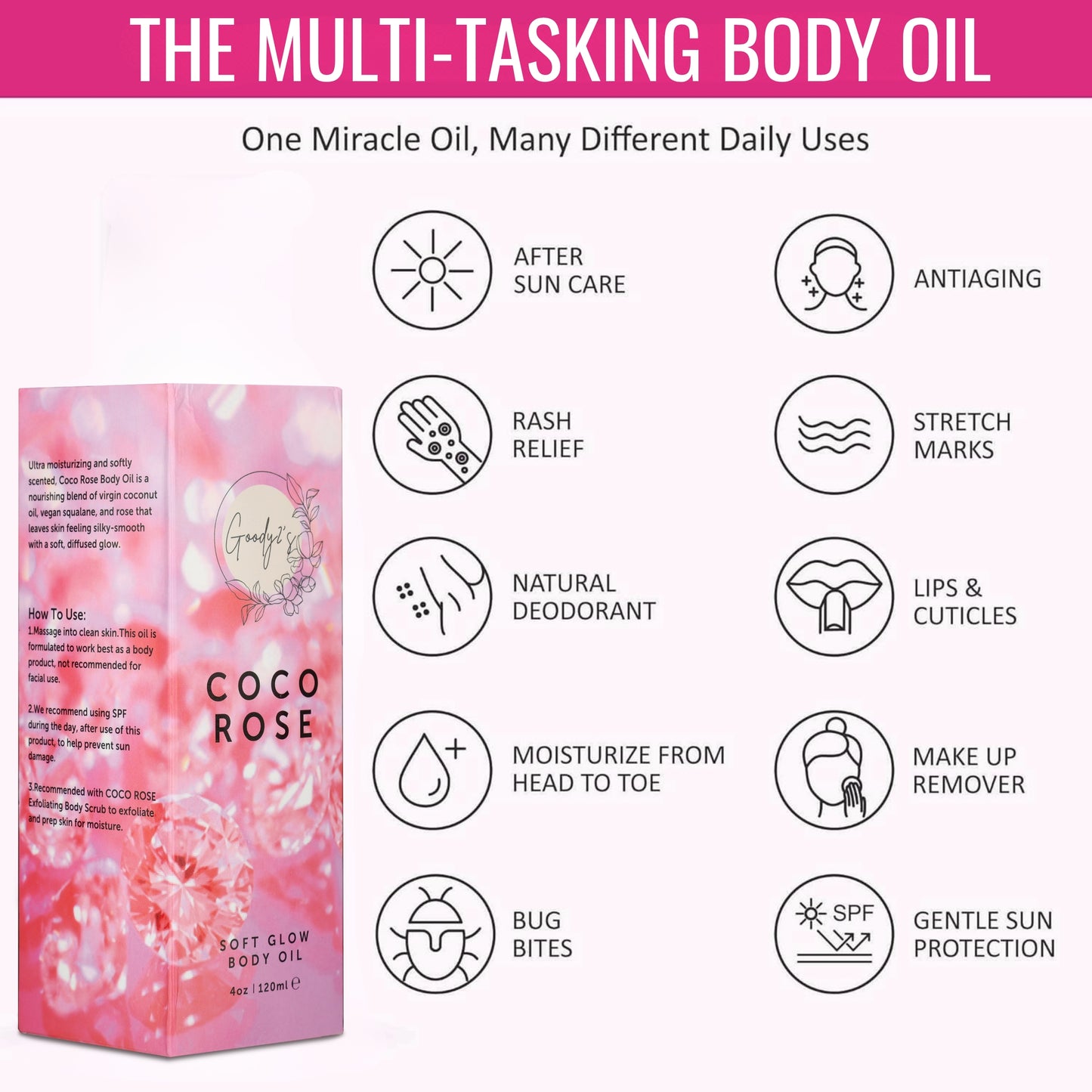 Goody 2's Coco Rose Soft Glow Body Oil - 120 ml | Hydrating with Coconut & Rose Extracts | Natural, Vegan, Cruelty-Free
