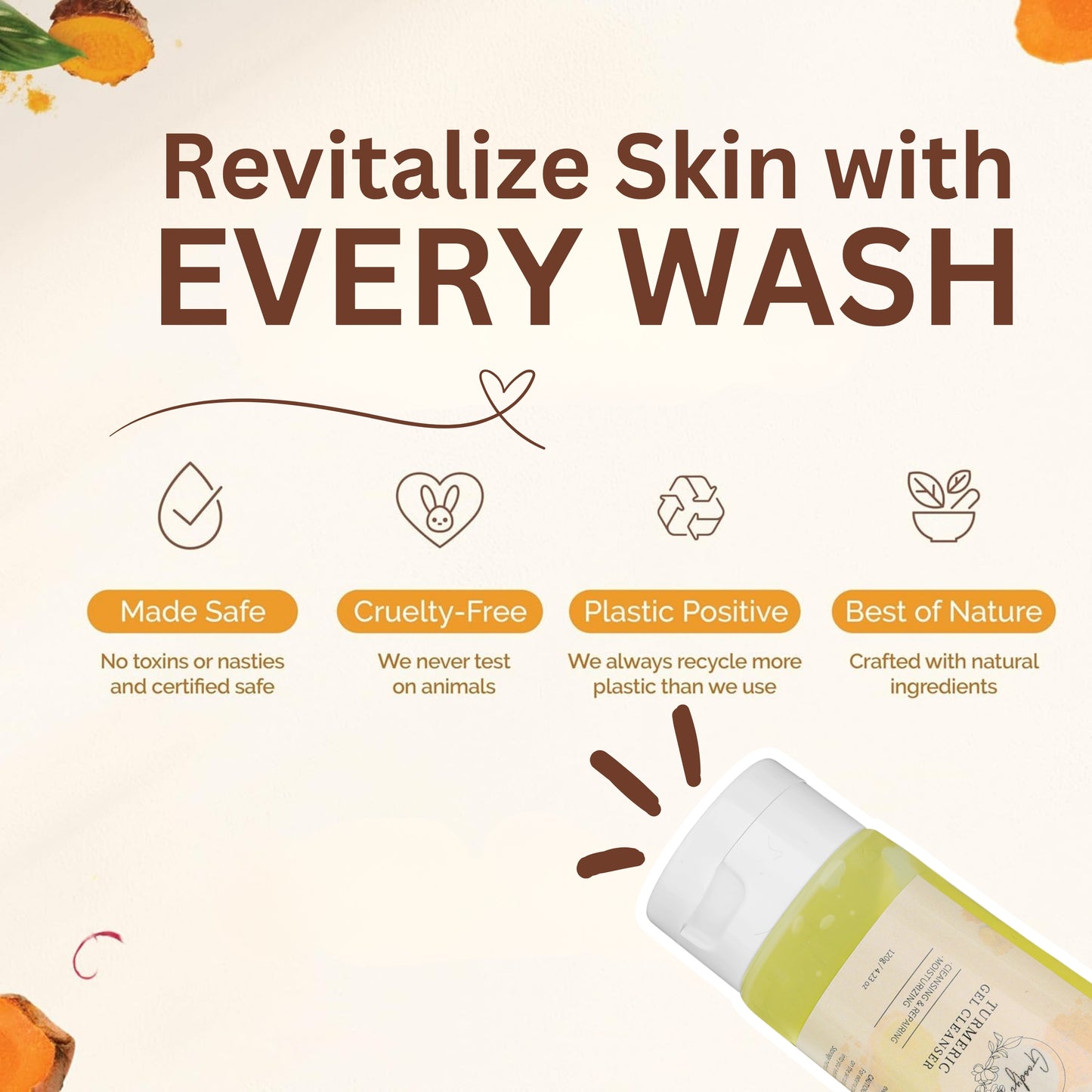 Goody 2's Beauty Turmeric Face Wash Cleanser - Gentle Face Wash for All Skin Types & Dull Skin, Acne Prone Skin, Dark Spots, and Anti-Aging