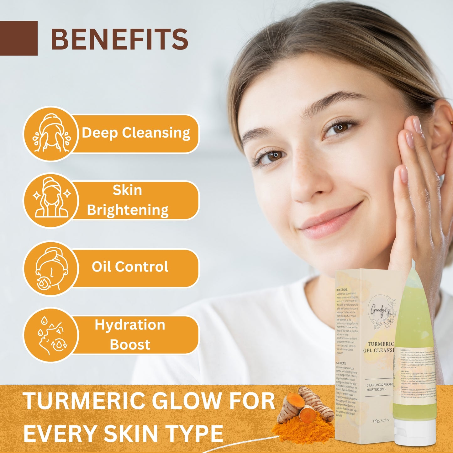 Goody 2's Beauty Turmeric Face Wash Cleanser - Gentle Face Wash for All Skin Types & Dull Skin, Acne Prone Skin, Dark Spots, and Anti-Aging