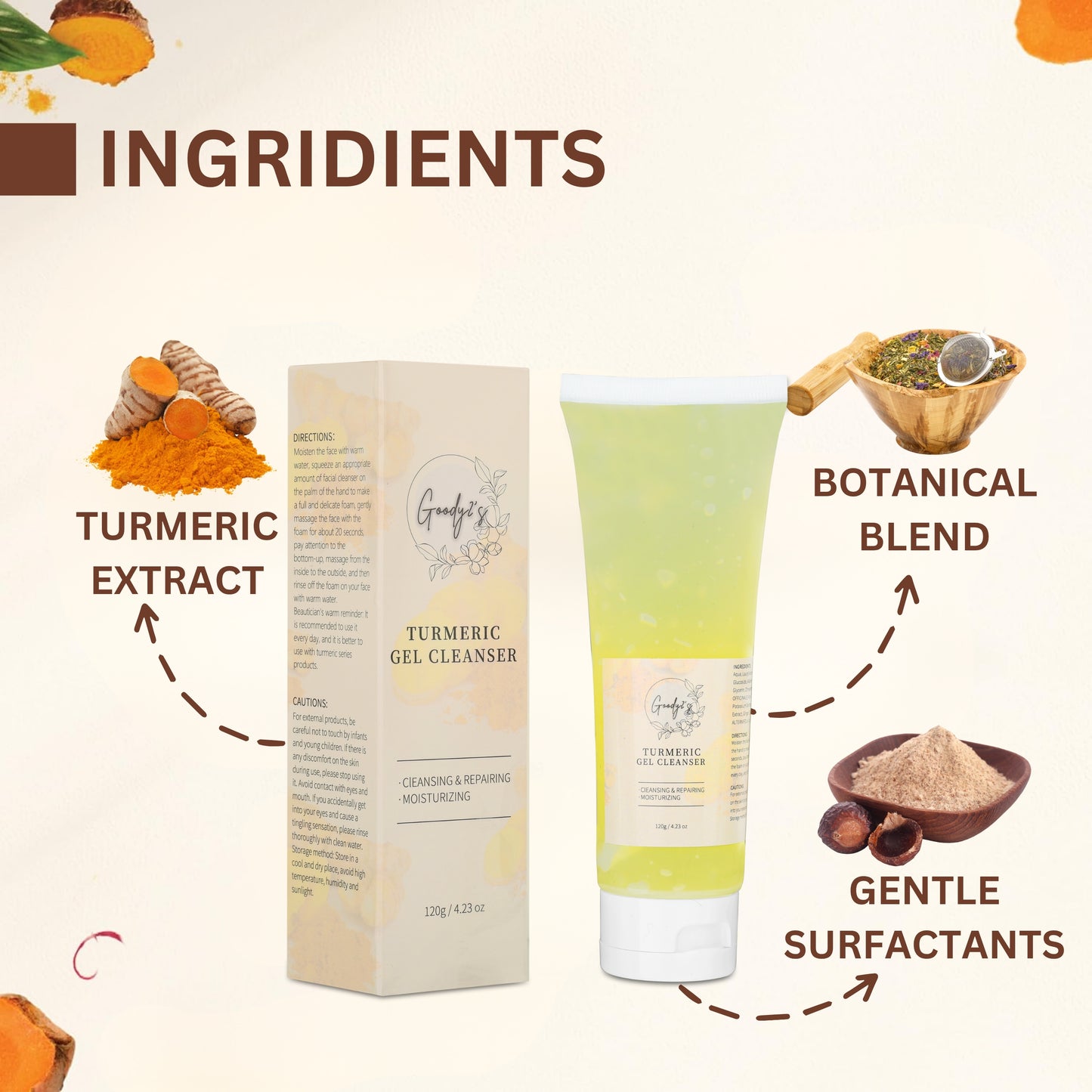 Goody 2's Beauty Turmeric Face Wash Cleanser - Gentle Face Wash for All Skin Types & Dull Skin, Acne Prone Skin, Dark Spots, and Anti-Aging