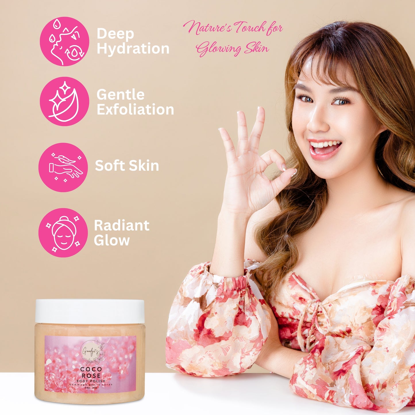 Goody 2's Coco Rose Body Polish/ Body Scrub Set - Spa Bath Scrub for Moisturizing Body, Face, Hands & Feet - Perfect for Women - 8.8 oz