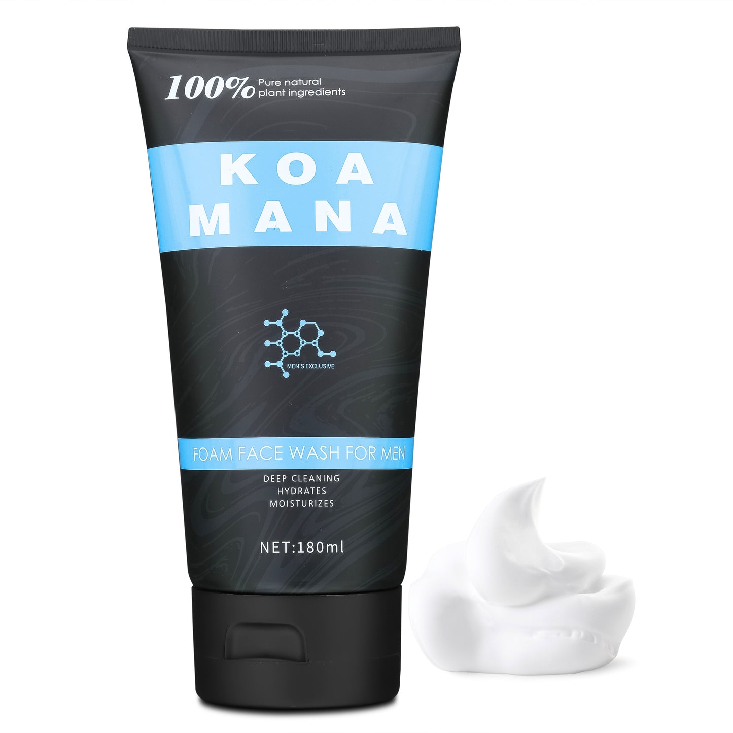 Koa Mana Foaming Face Wash for Men, 100% Organic, Pure Plant Ingredients, 180 ml
