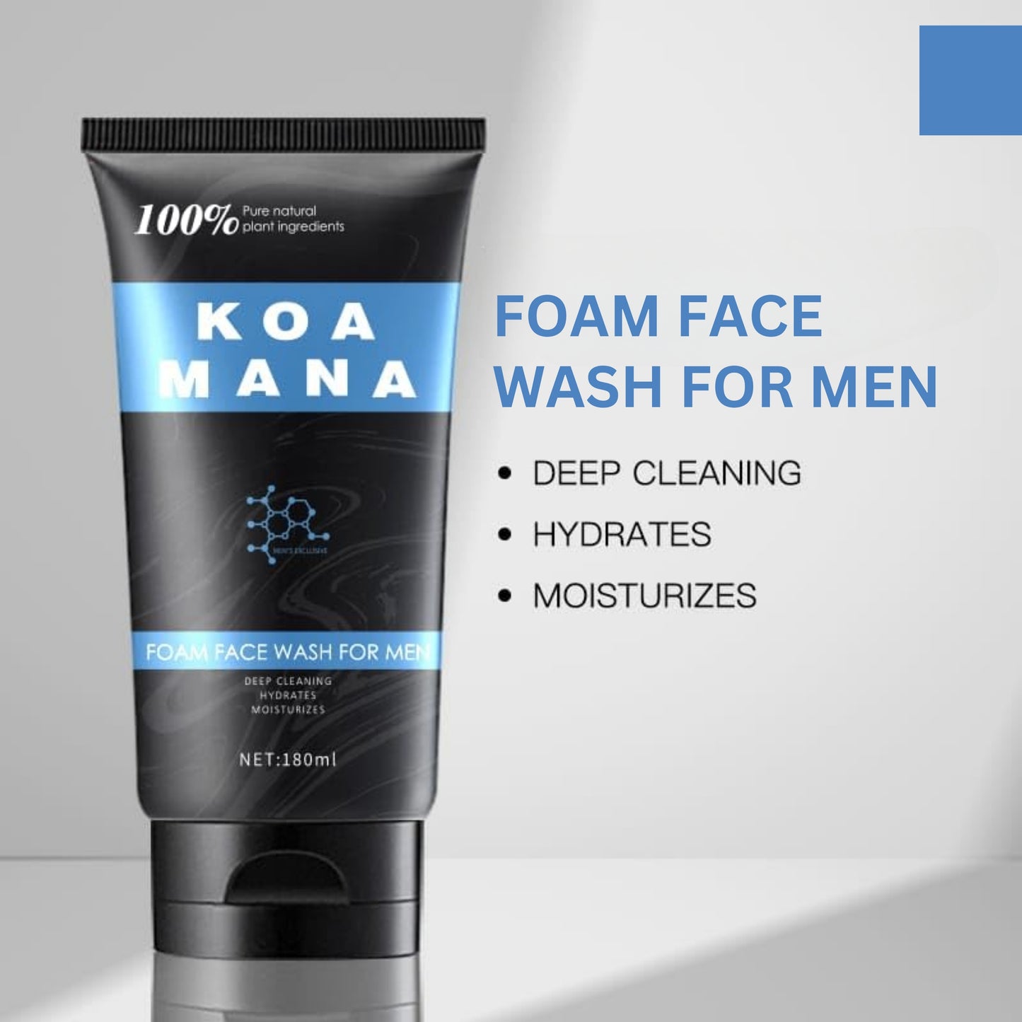 Koa Mana Foaming Face Wash for Men, 100% Organic, Pure Plant Ingredients, 180 ml