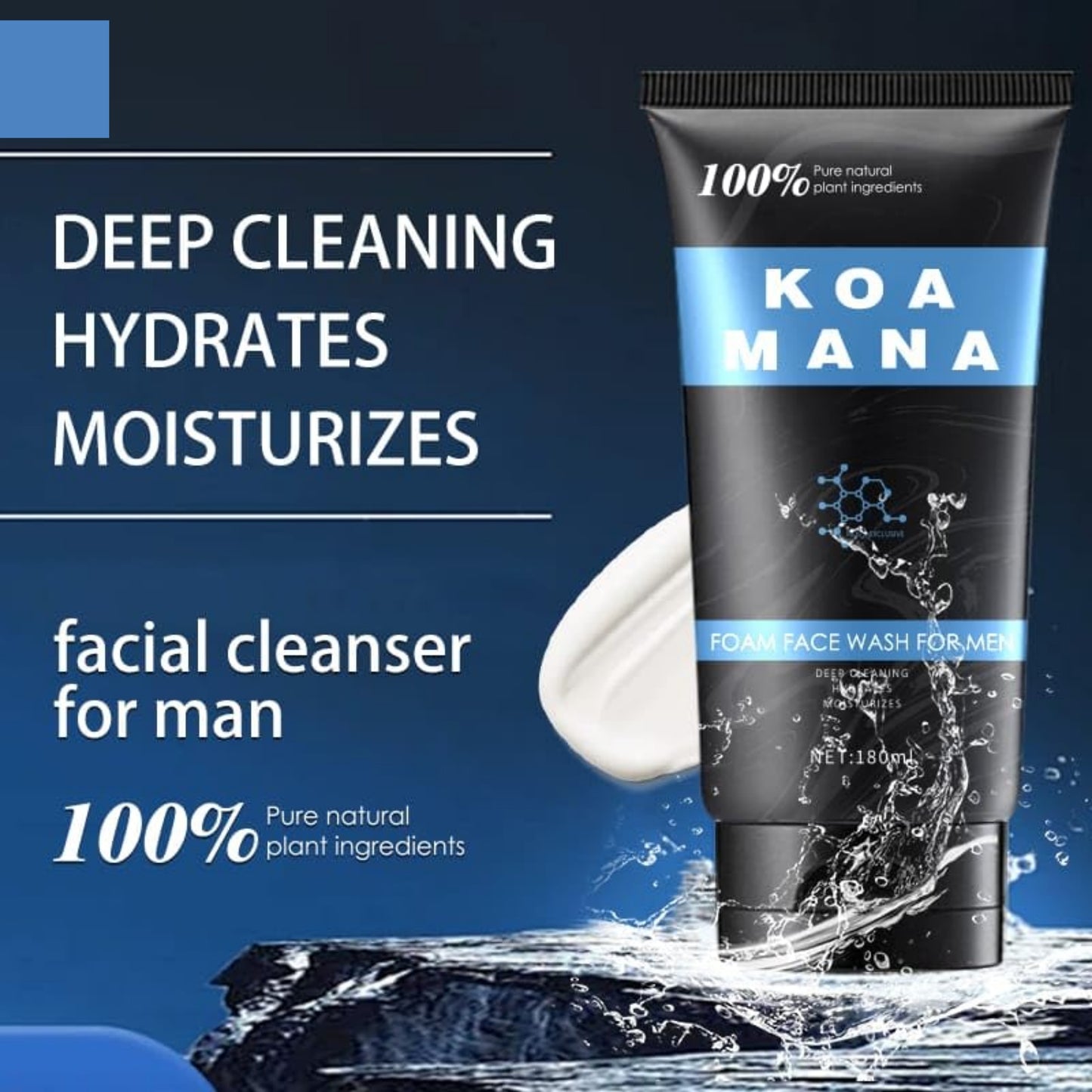Koa Mana Foaming Face Wash for Men, 100% Organic, Pure Plant Ingredients, 180 ml