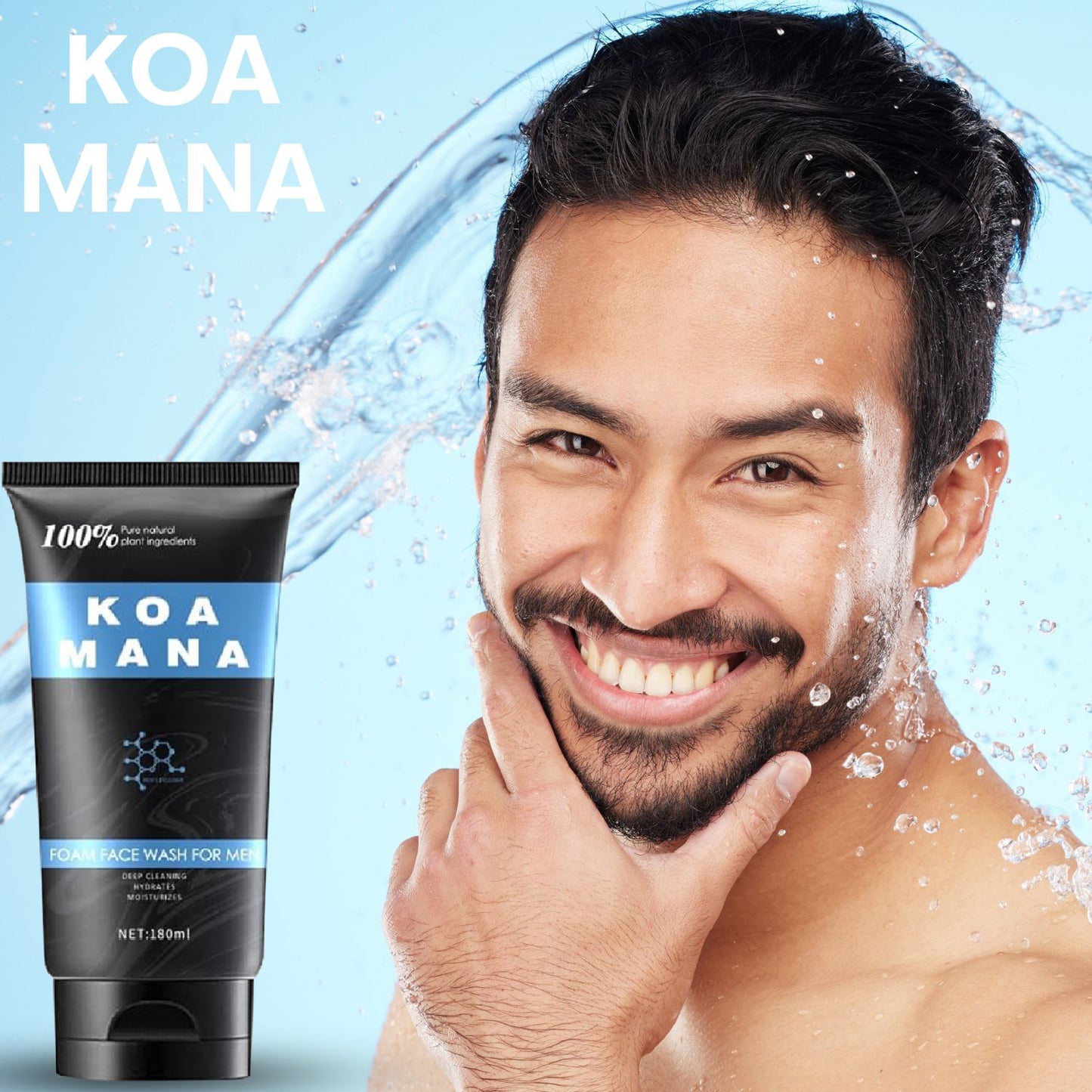 Koa Mana Foaming Face Wash for Men, 100% Organic, Pure Plant Ingredients, 180 ml