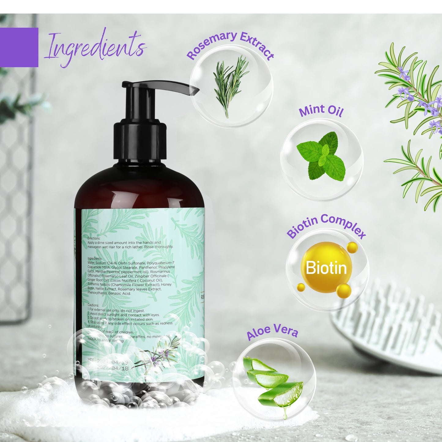 Goody 2's Rosemary Mint Strengthening Shampoo Infused with Biotin for Healthy Hair Growth - 355ml