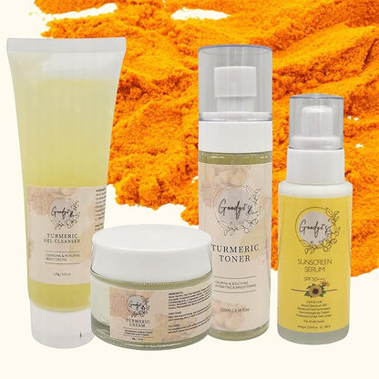 4 PCS Goody 2'S Turmeric Skin Care Set - Turmeric Cream, Turmeric Face Wash, Turmeric Toner, Sunscreen serum for Dry Skin - Soothing & Calming