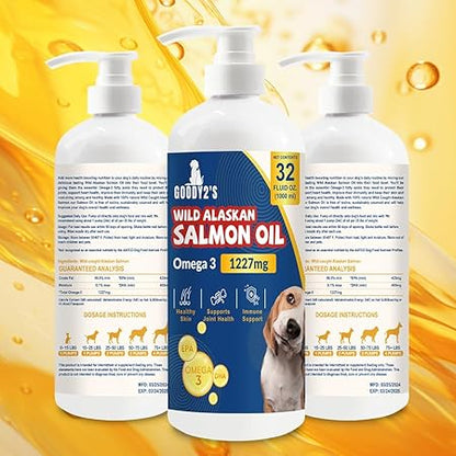 Goody 2's Alaskan Salmon Oil for Dogs & Cats - Omega 3 Fish Oil for Healthy Skin & Coat, Joint & Bone Support, Allergy Relief, & Inflammation Defense - 32oz All-Natural Liquid Supplement