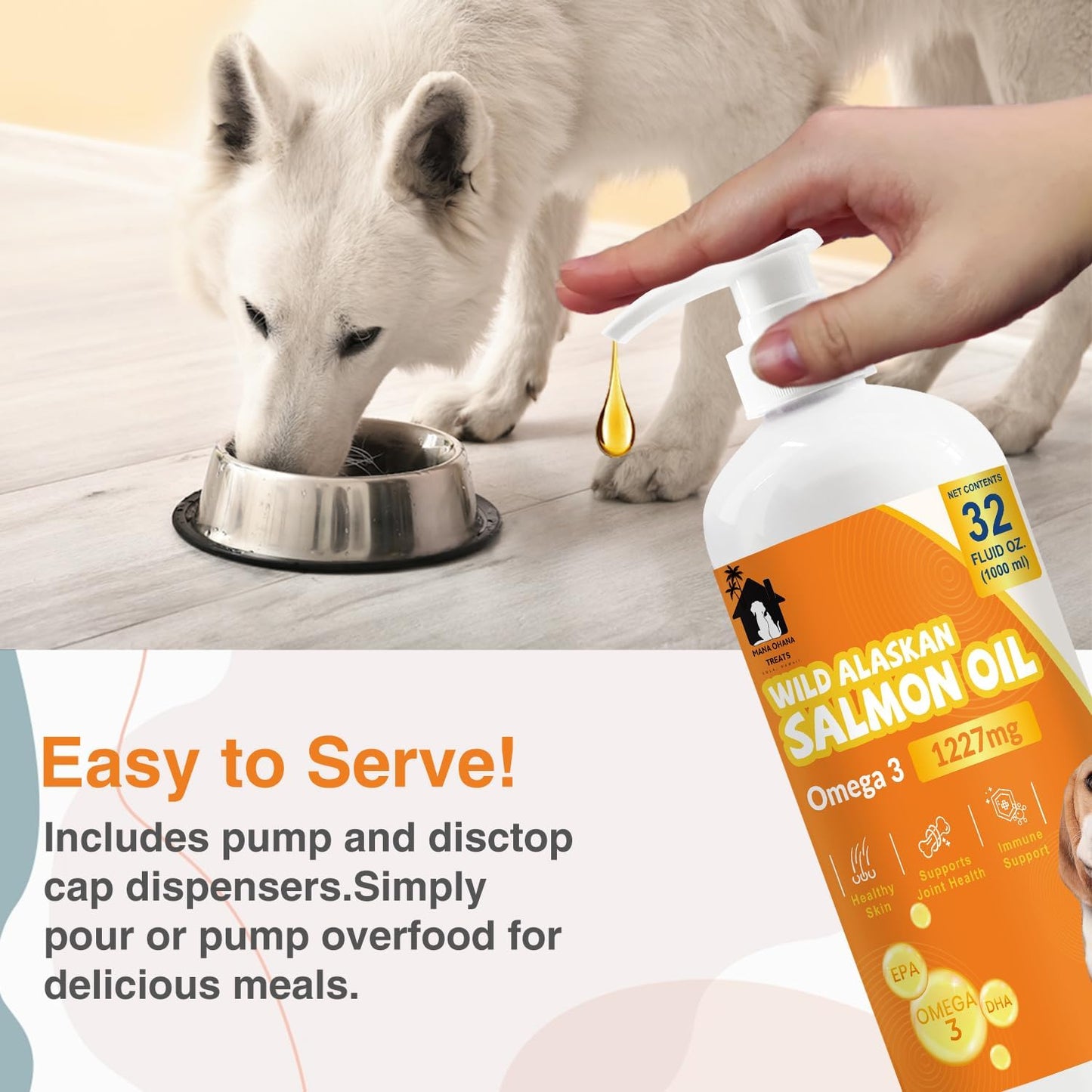 Alaskan Salmon Oil for Dogs and Cats - Healthy Skin and Coat, Fish Oil, Omega 3 EPA DHA, Liquid Food Supplement for Pets. All Natural, Supports Joint and Bone Health, Natural Allergy and Inflammation Defense, 32oz