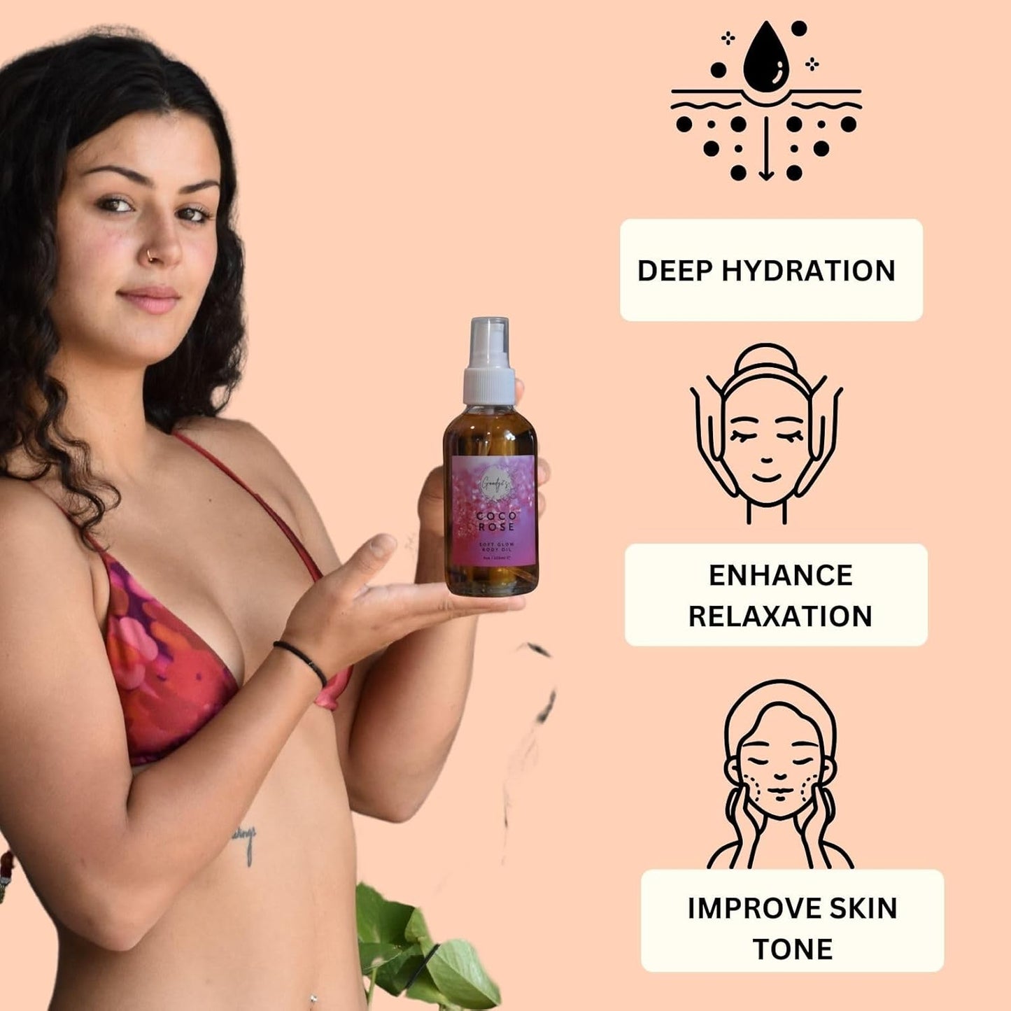 Goody 2's Coco Rose Soft Glow Body Oil - 120 ml | Hydrating with Coconut & Rose Extracts | Natural, Vegan, Cruelty-Free