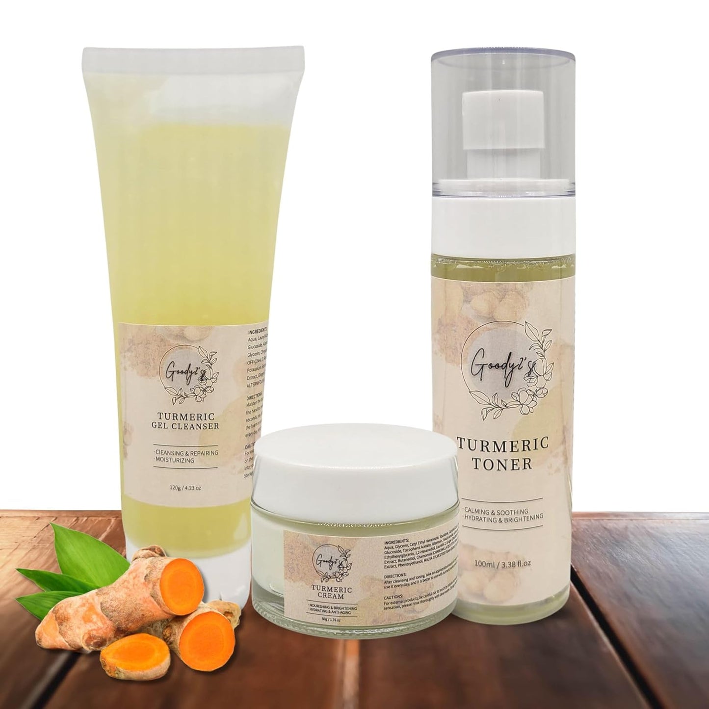 Goody 2's 3-Piece Skincare Set: Turmeric Gel Cleanser, Cream, and Toner for Young Adults and Women | Natural Turmeric Infusion for Radiant Skin | Daily Facial Care Routine