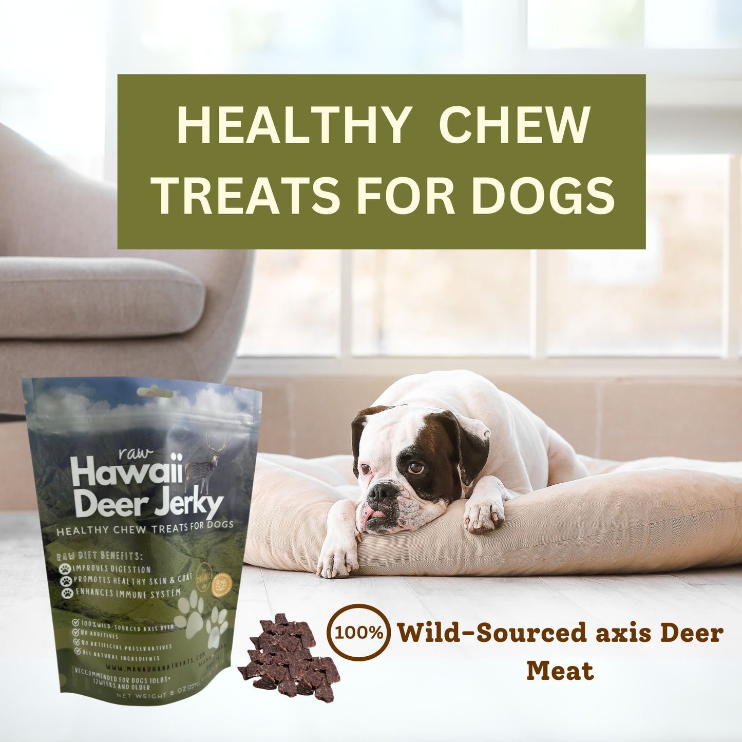 MANA OHANA Hawaii Deer Jerky for Dogs | Premium Natural Dog Treats from The Islands