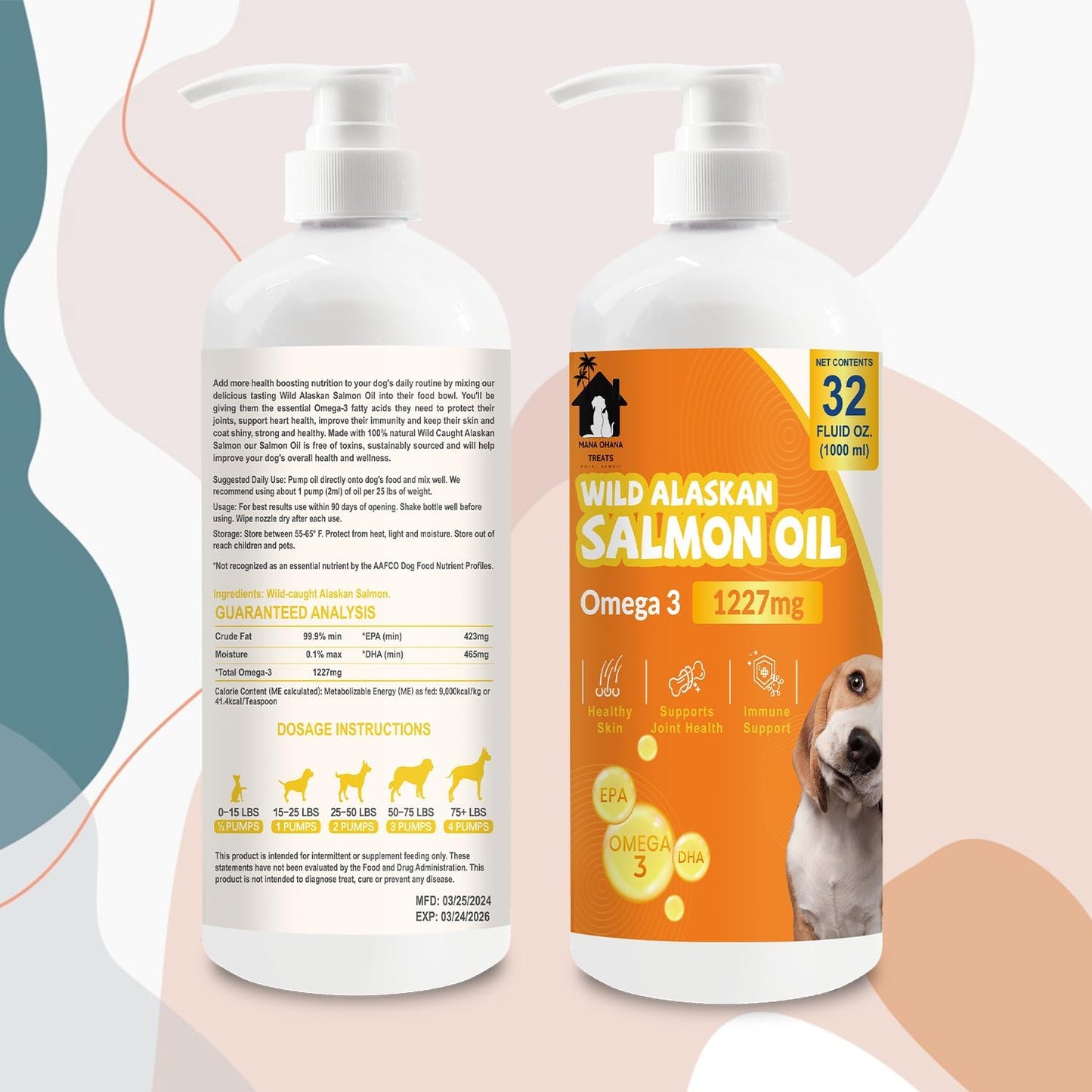 Alaskan Salmon Oil for Dogs and Cats - Healthy Skin and Coat, Fish Oil, Omega 3 EPA DHA, Liquid Food Supplement for Pets. All Natural, Supports Joint and Bone Health, Natural Allergy and Inflammation Defense, 32oz