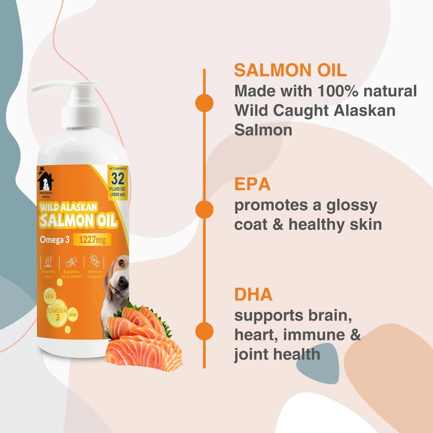 Alaskan Salmon Oil for Dogs and Cats - Healthy Skin and Coat, Fish Oil, Omega 3 EPA DHA, Liquid Food Supplement for Pets. All Natural, Supports Joint and Bone Health, Natural Allergy and Inflammation Defense, 32oz