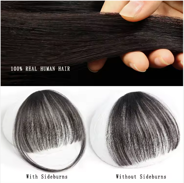 3D 100% Real Hair Wispy Clip in Bangs Hair Extensions for Women