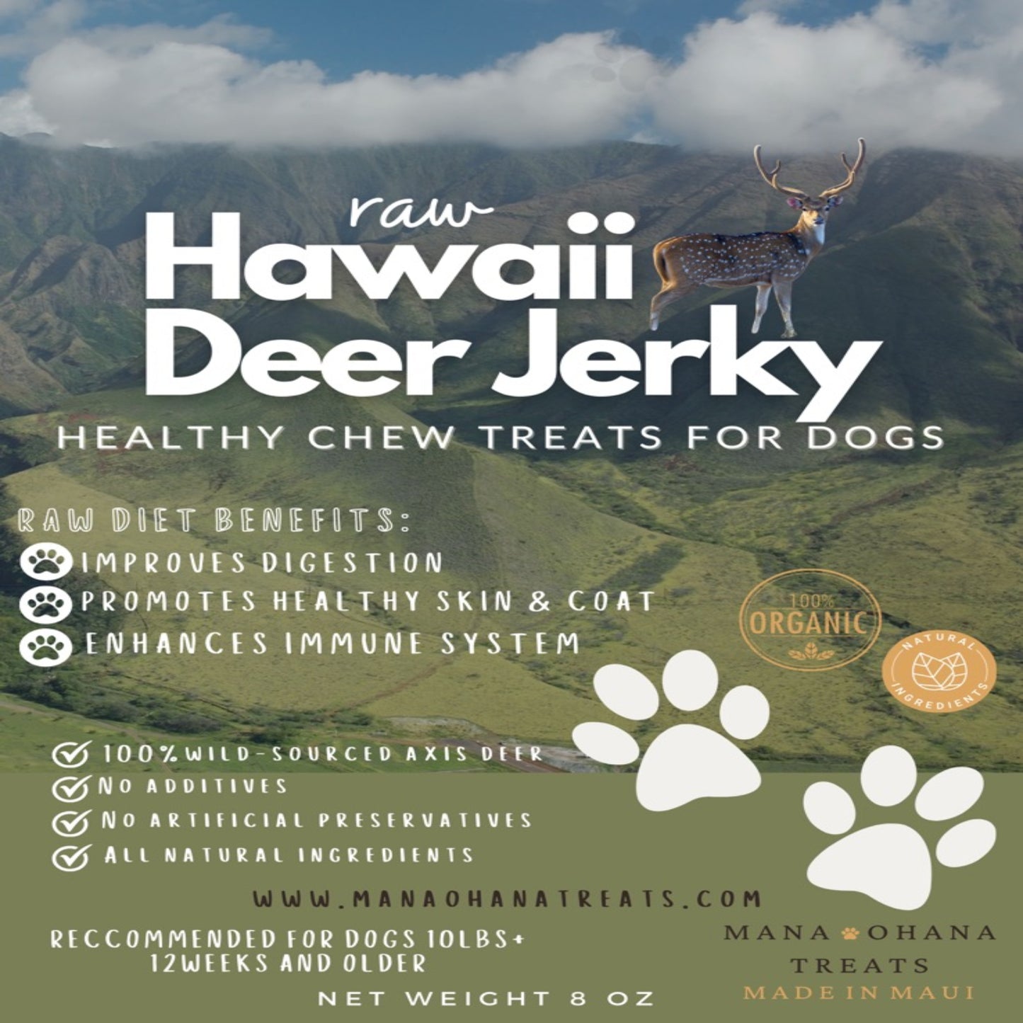 MANA OHANA Hawaii Deer Jerky for Dogs | Premium Natural Dog Treats from The Islands